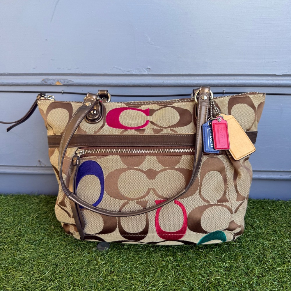 Vtg Coach Poppy Embroidered Signature Colorful Jacquard C Glam Tote K1282 21188